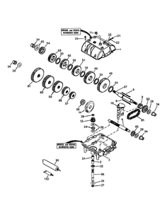 Transmission Assembly Diagram and Parts List for G1332 55AI5GMQ750-WAM Cub Cadet Lawn Mower